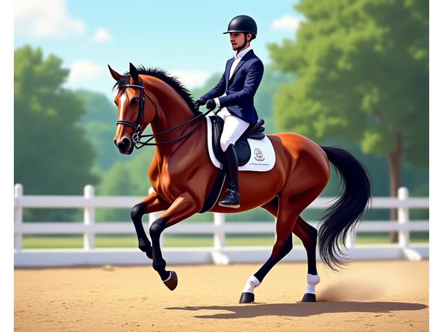 A rider and horse demonstrating advanced riding techniques in a controlled outdoor setting.