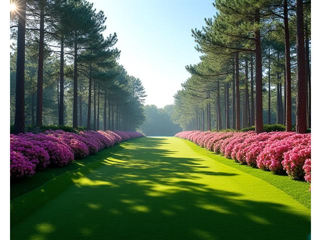 Lush green fairways and azaleas at a private golf club, reminiscent of Augusta