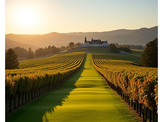 Vineyard landscape with a golf course in Napa Valley, California