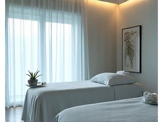 Serene spa treatment room with soft lighting