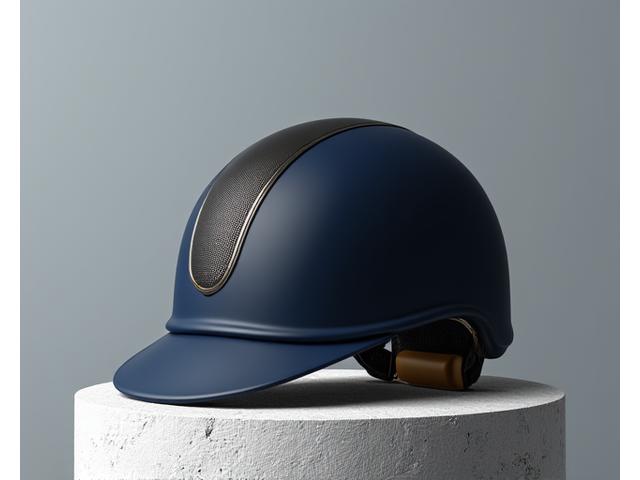 A stylish, well-ventilated riding helmet in matte black with chrome accents, sitting on a wooden fence post, symbolizing safety and modernity.